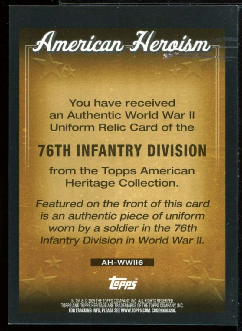 76th Infantry Division B/WWII Uniform 2009 Topps American HH Relics #WWII6 Image 2