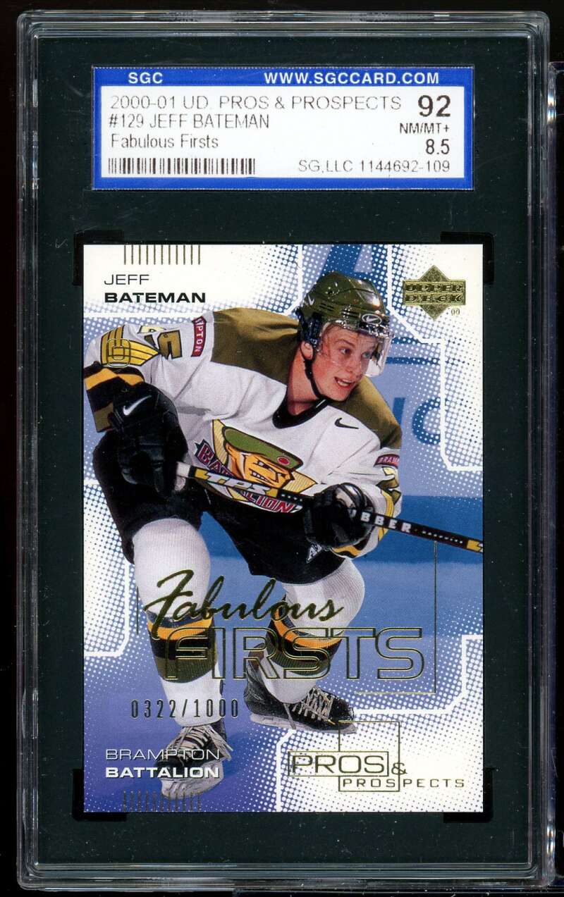 Jeff Bateman Rookie Card 2000-01 UD Pros &amp; Prospects #124 SGC 92 NM/MT+ 8.5 Image 1