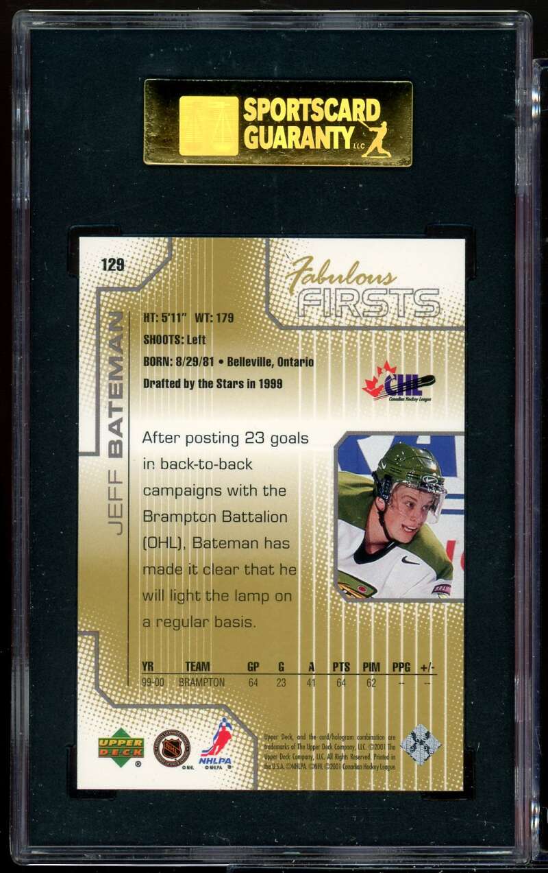 Jeff Bateman Rookie Card 2000-01 UD Pros &amp; Prospects #124 SGC 92 NM/MT+ 8.5 Image 2