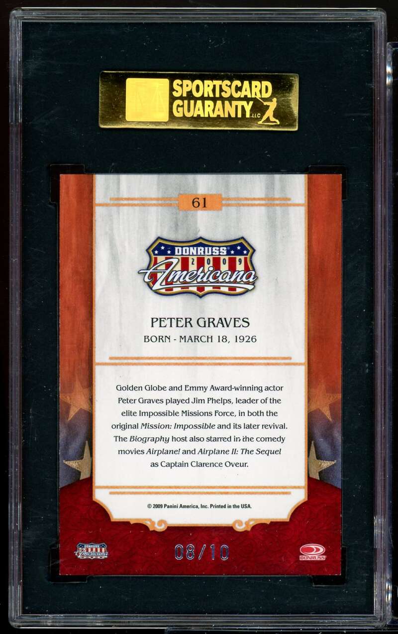 Peter Graves Card 2009 Donruss Americana Platinum Proof #61 SGC 96 MINT 9 Image 2