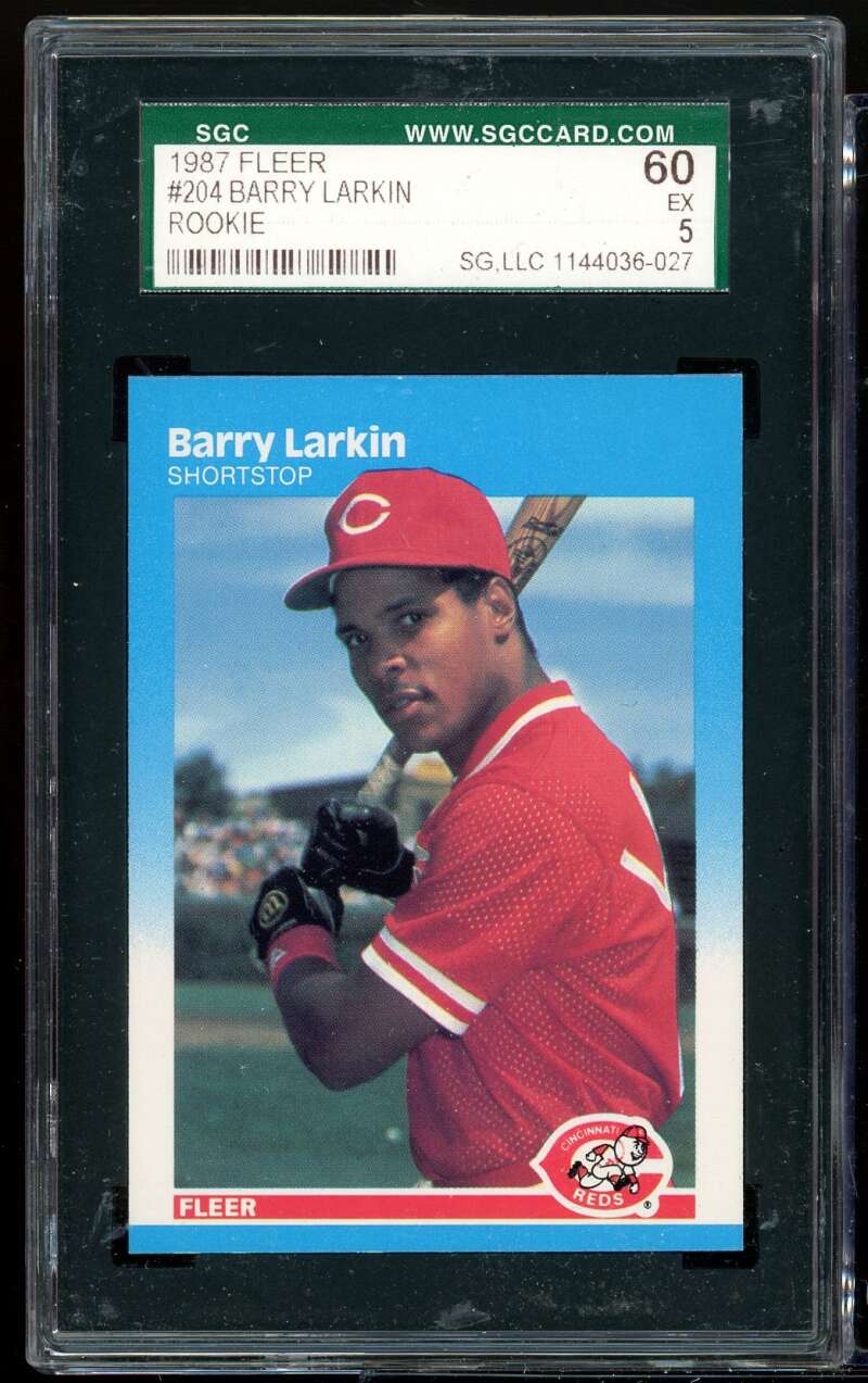 Barry Larkin Rookie Card 1987 Fleer #204 SGC 60 EX 5 Image 1