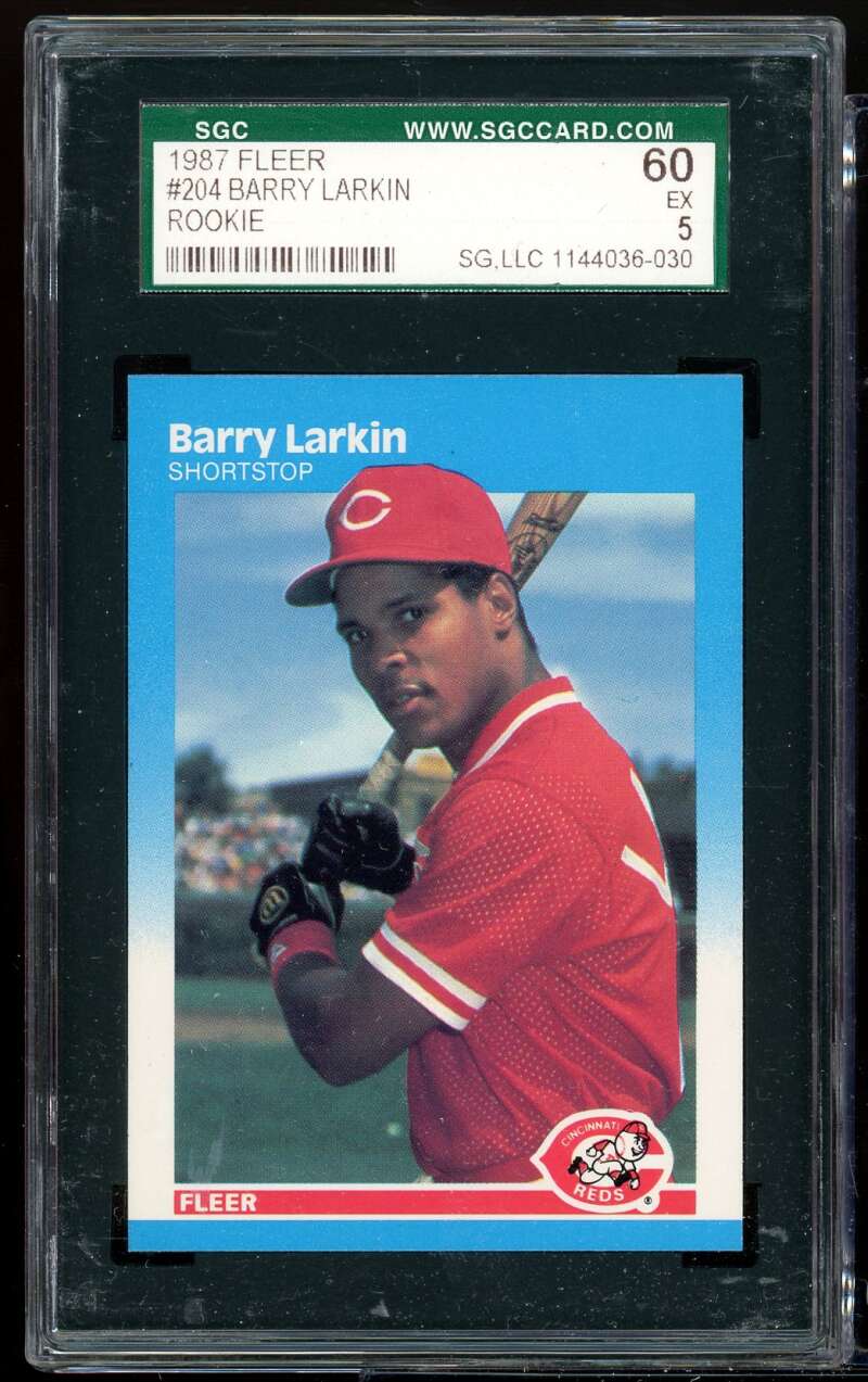 Barry Larkin Rookie Card 1987 Fleer #204 SGC 60 EX 5 Image 1