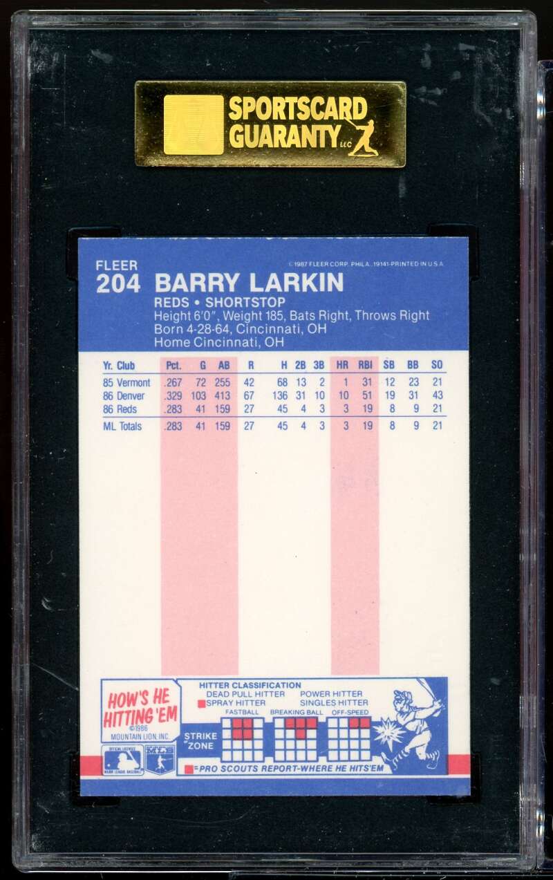 Barry Larkin Rookie Card 1987 Fleer #204 SGC 60 EX 5 Image 2