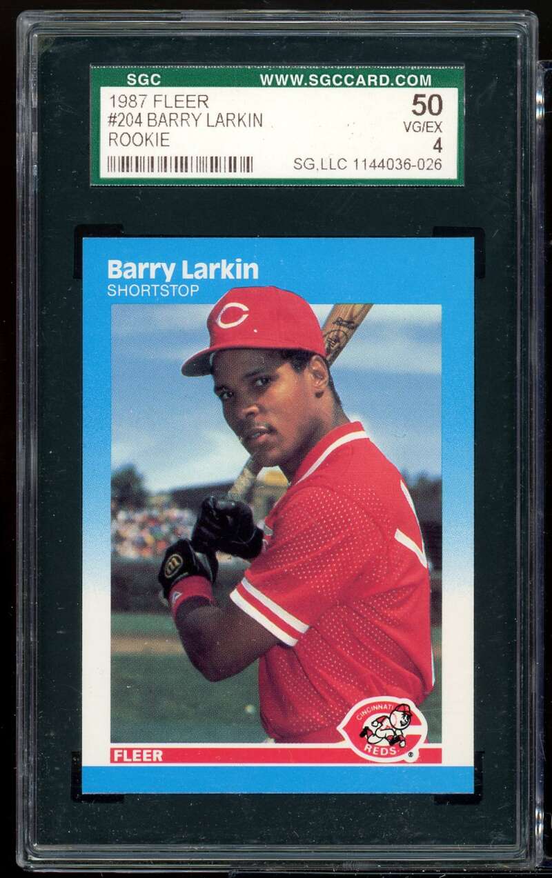 Barry Larkin Rookie Card 1987 Fleer #204 SGC 60 EX 5 Image 1