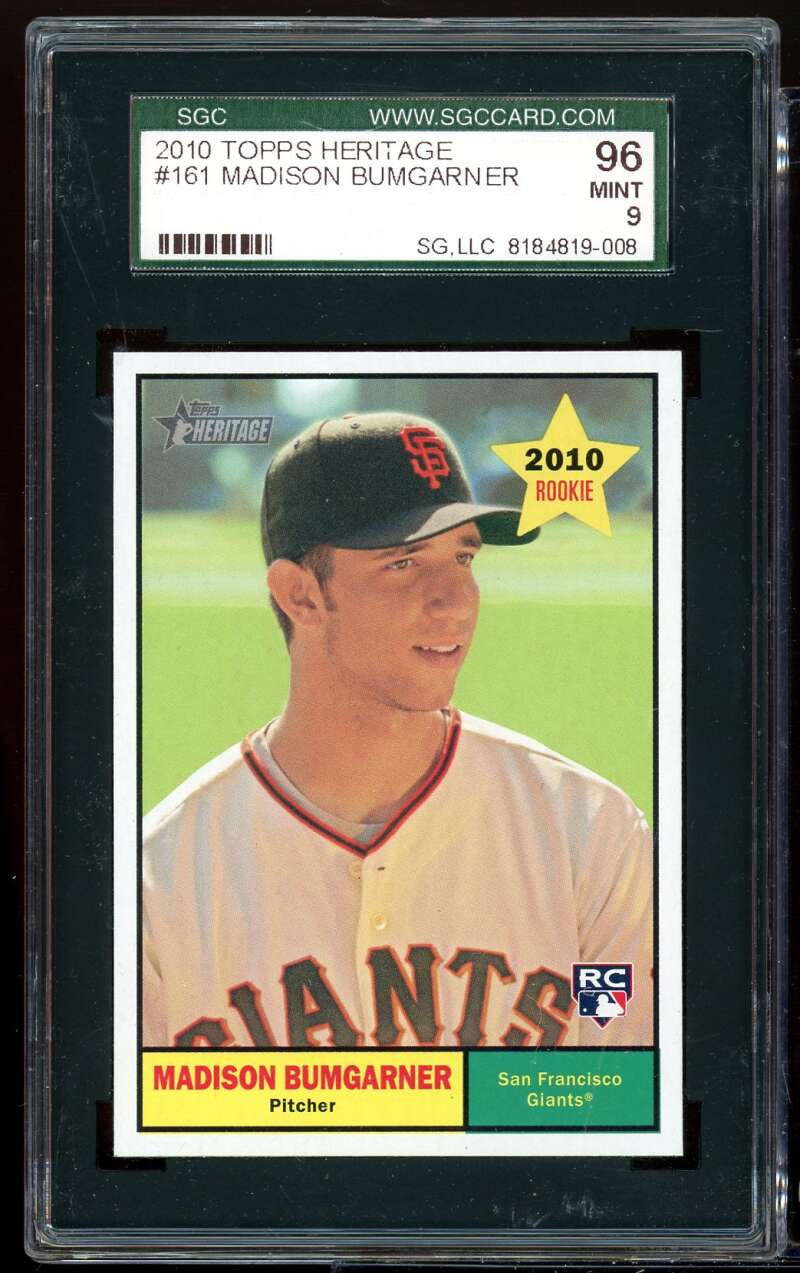 Madison Bugarner Rookie Card 2010 Topps Heritage #161 SGC 96 MINT 9 Image 1