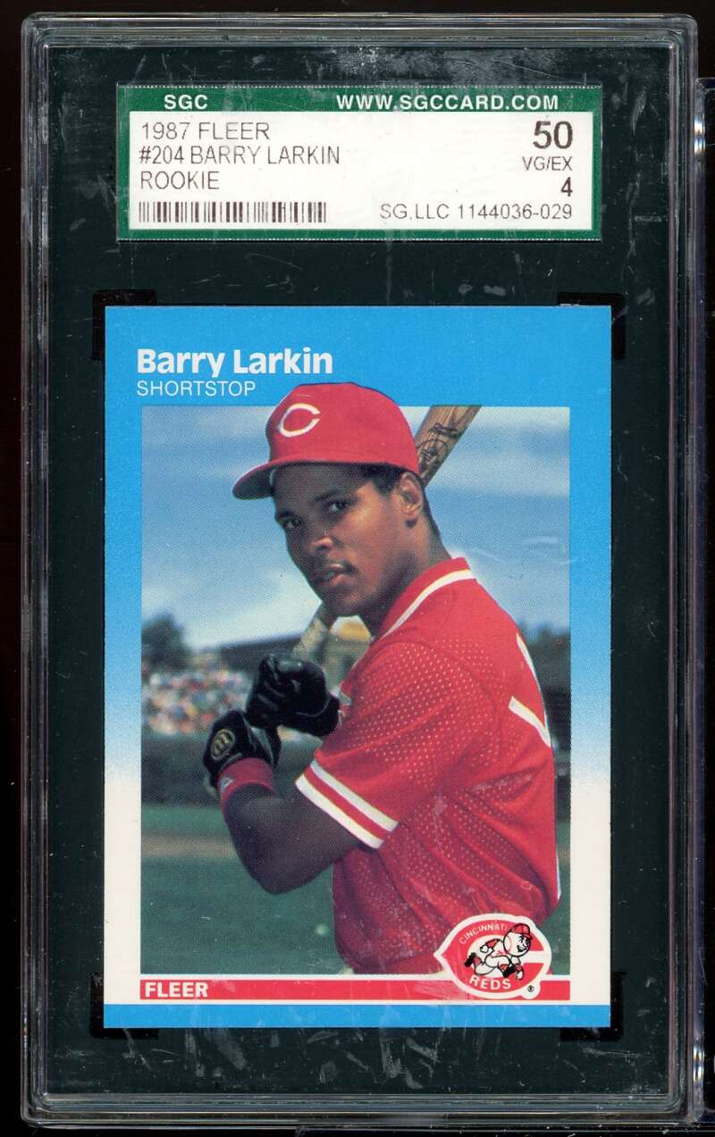 Barry Larkin Rookie Card 1987 Fleer #204 SGC 50 EX 4 Image 1