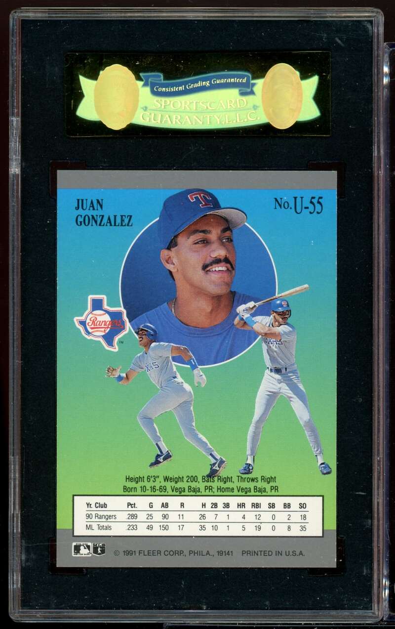 Juan Gonzalez Rookie Card 1991 Ultra Update #u-55 SGC 92 NM/MT+ 8.5 Image 2