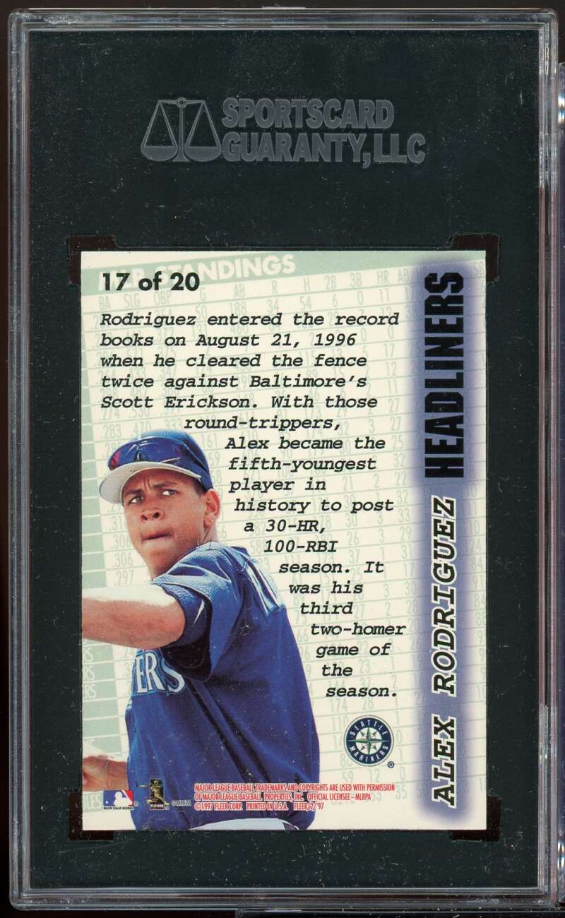 Alex Rodriguez Card 1997 Fleer Headliners #17 SGC 84 NM 7 Image 2