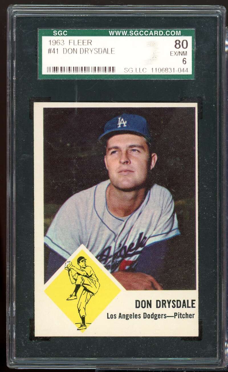 Don Drysdale Card 1963 Fleer #41 SGC 80 EX/NM 6 Image 1