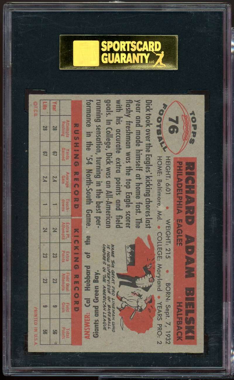 Dick Bielski Card 1956 Topps #76 SGC 84 NM 7 Image 2