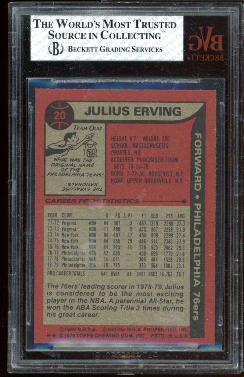 Julius Erving Card 1979-80 Topps #20 BGS BVG 8 Image 2