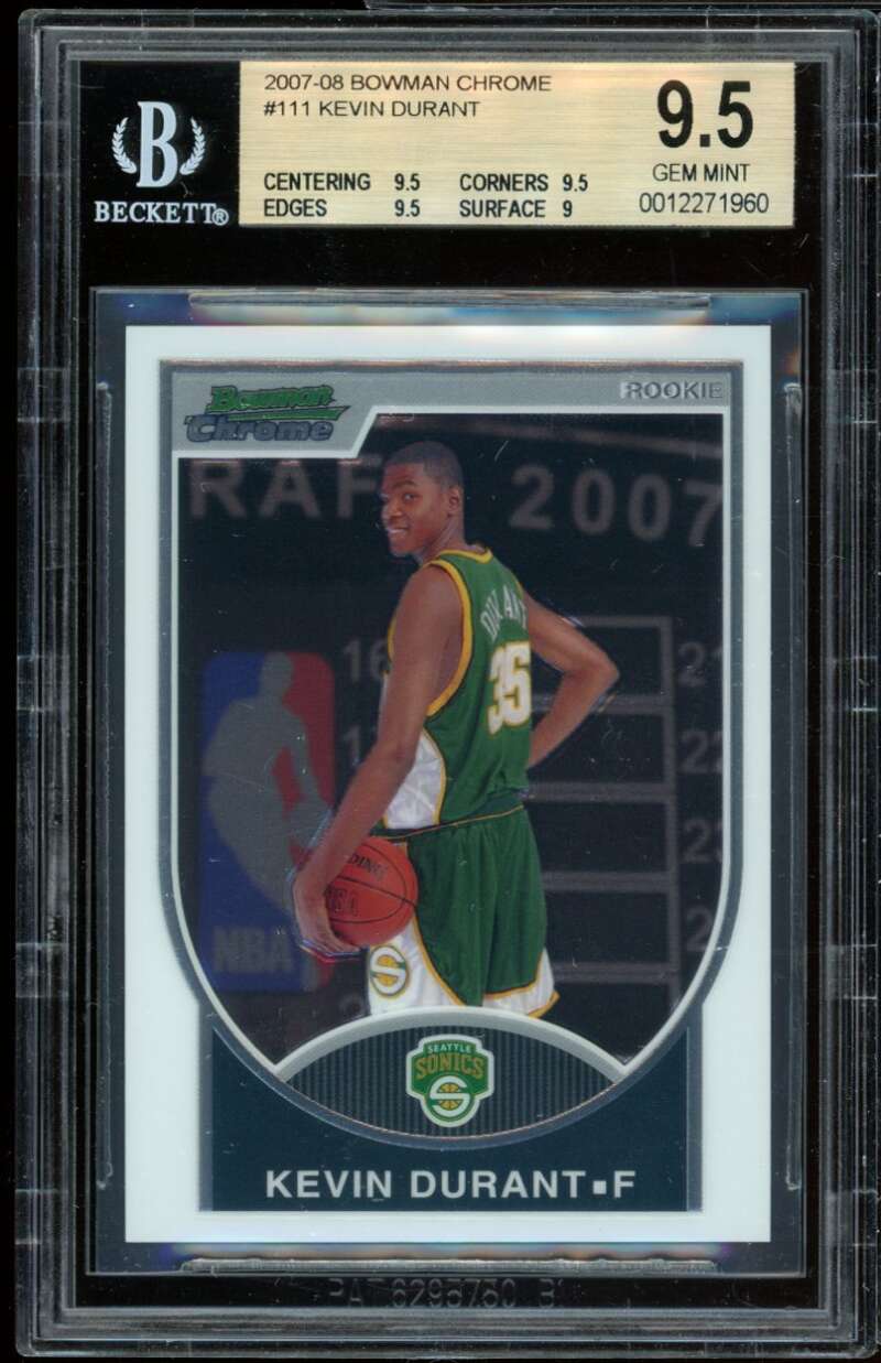 Kevin Durant Rookie Card 2007-08 Bowman Chrome #111 BGS 9.5 (9.5 9.5 9.5 9) Image 1