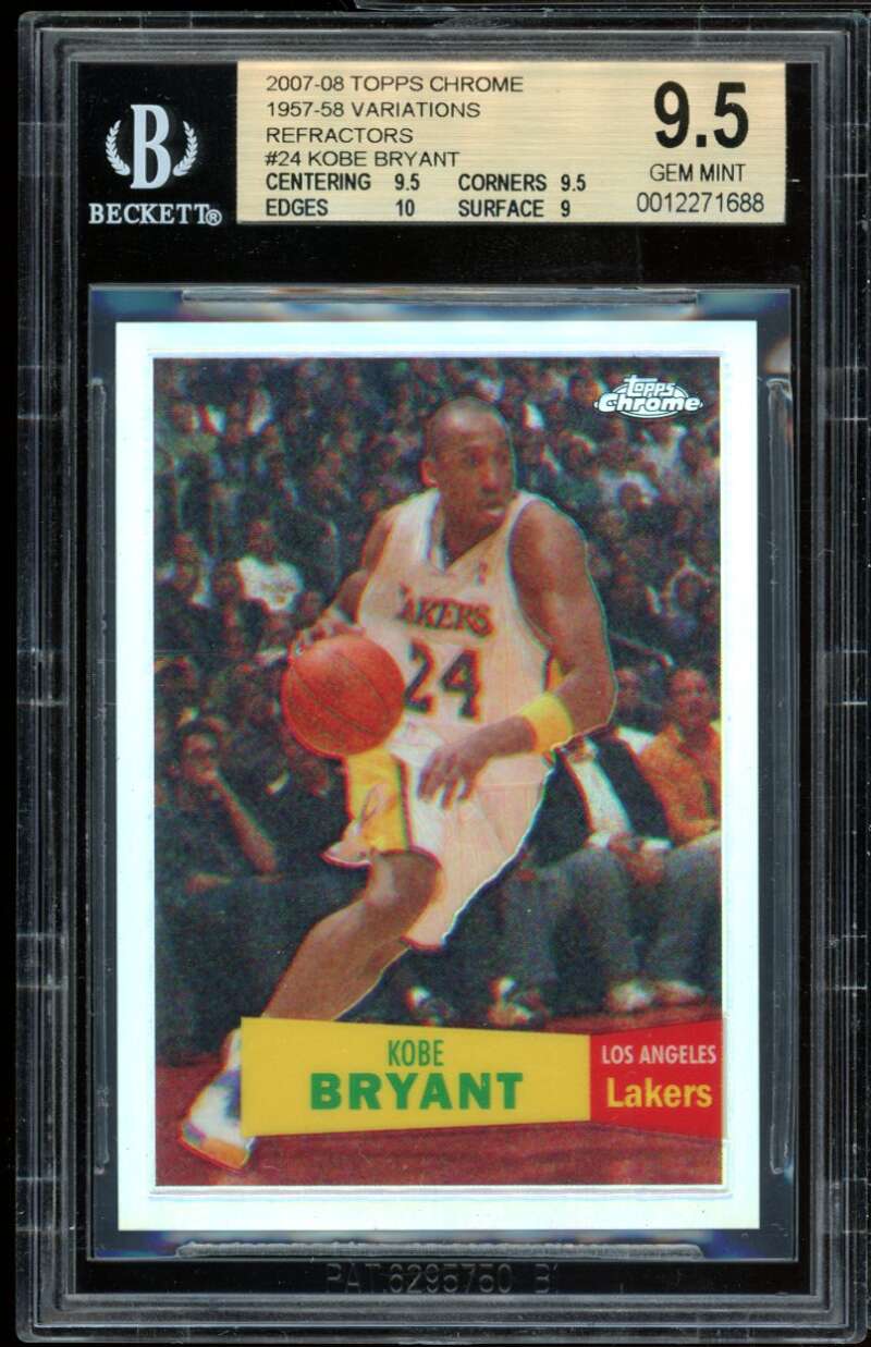 Kobe Bryant Card 2007-08 Topps Chrome 1957-58 Variation Refractors #24 BGS 9.5 Image 1