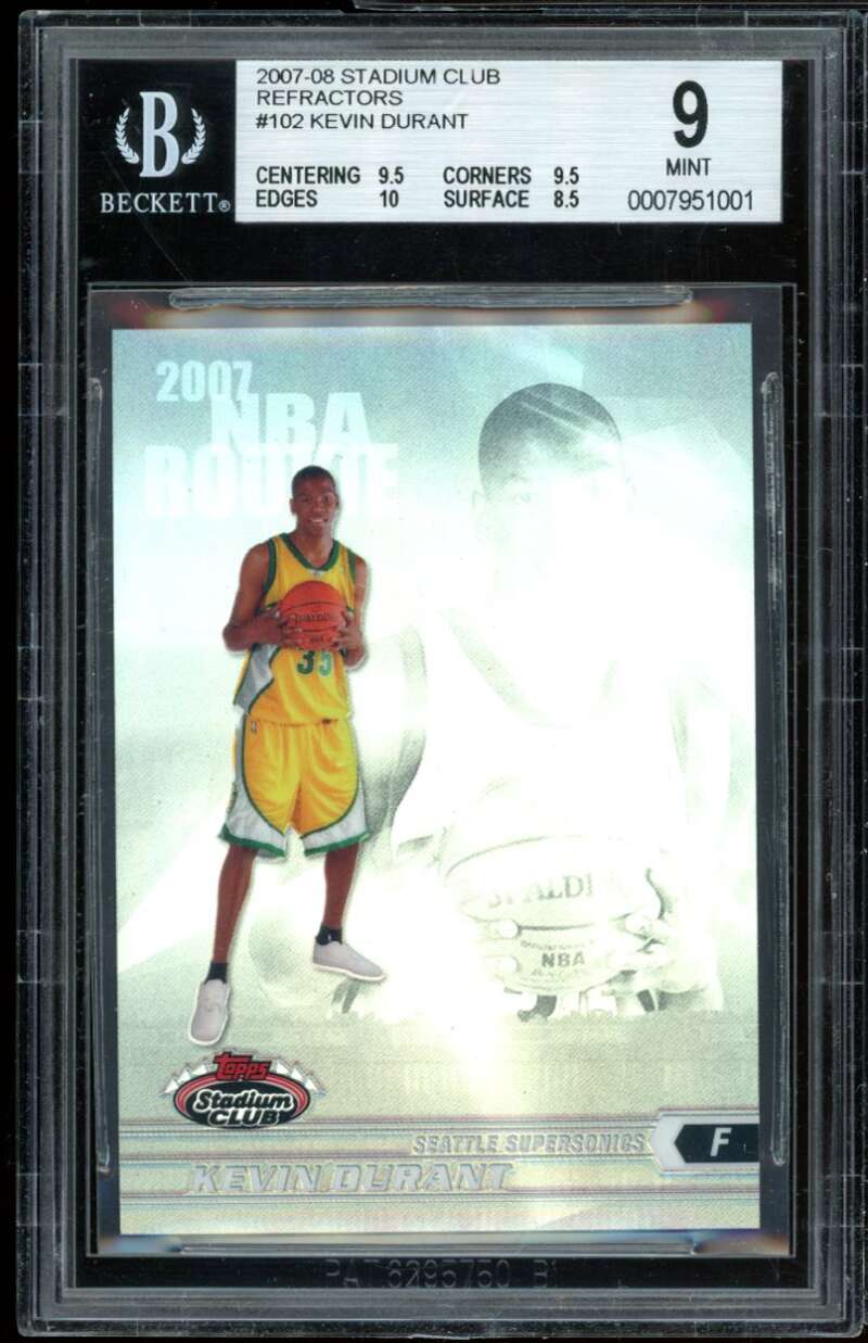 Kevin Durant Rookie 2007-08 Stadium Club Refractors #102 BGS 9 (9.5 9.5 10 8.5) Image 1