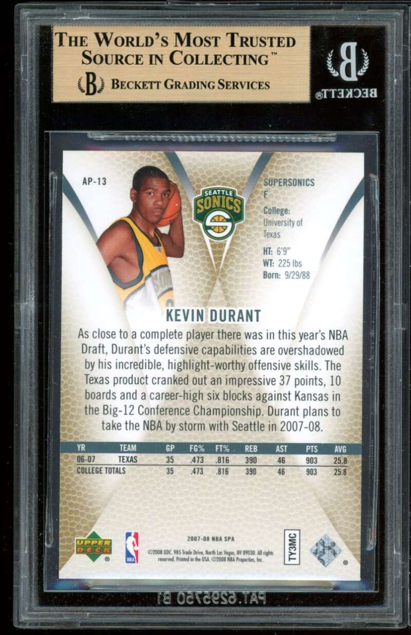 Kevin Durant Rookie 2007-08 SP Authentic Profiles #ap13 BGS 9.5 (9.5 9.5 10 9.5) Image 2