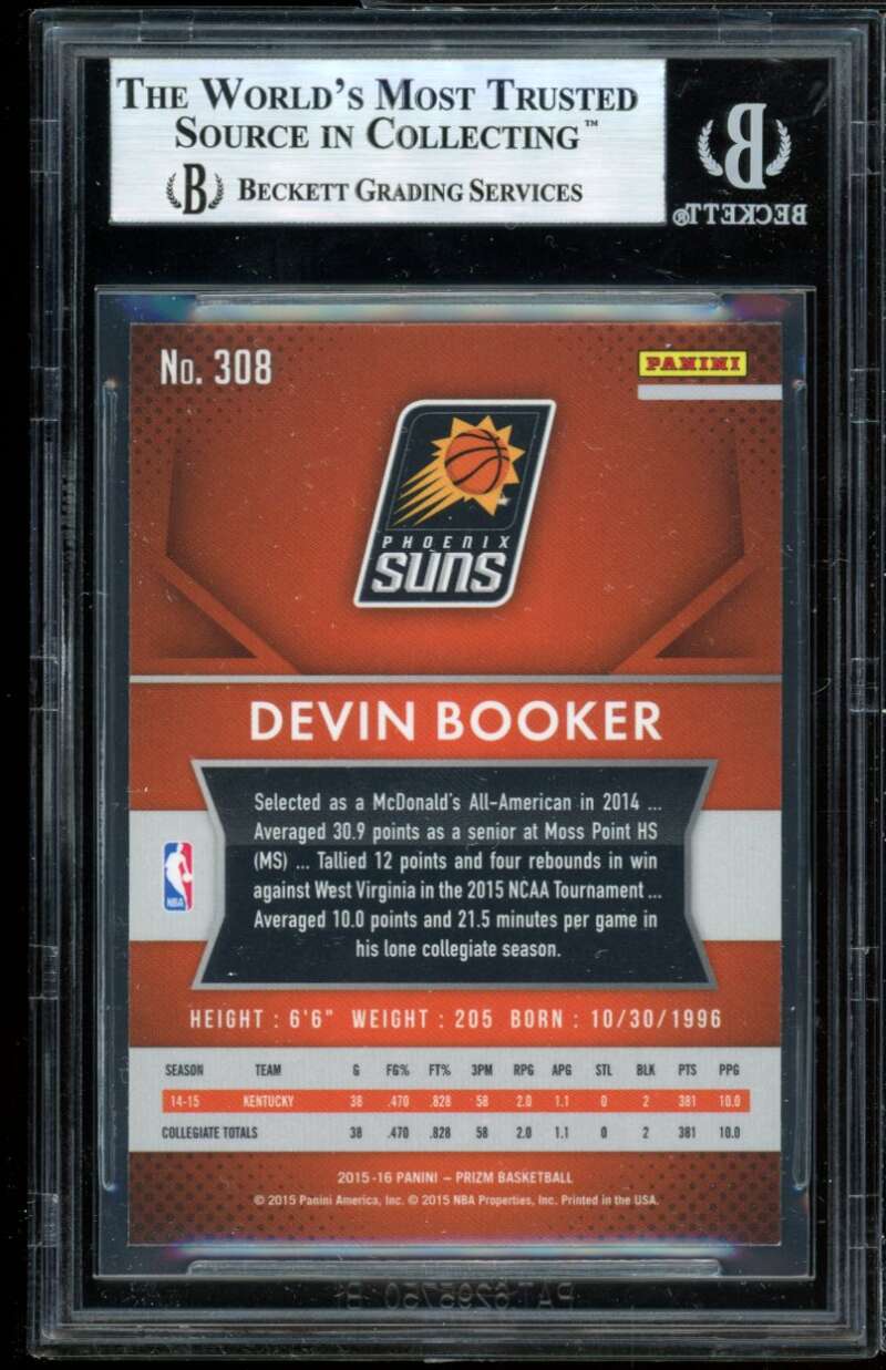 Devin Booker Rookie Card 2015-16 Panini Prizm #308 BGS 9 Image 2