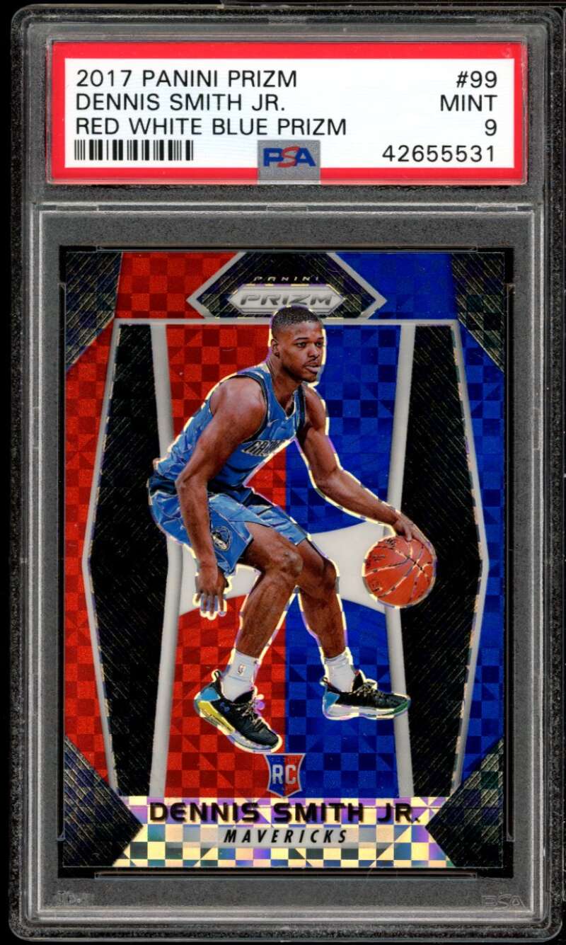 Dennis Smith Jr Rookie Card 2017-18 Panini Prizm Red White Blue Prizm #99 PSA 9 Image 1