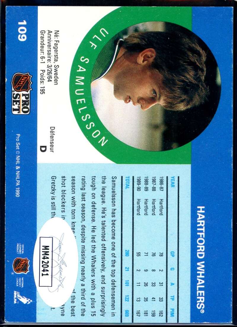 Ulf Samuelsson Card 1990-91 Pro Set #109 Signed COA JSA Image 2