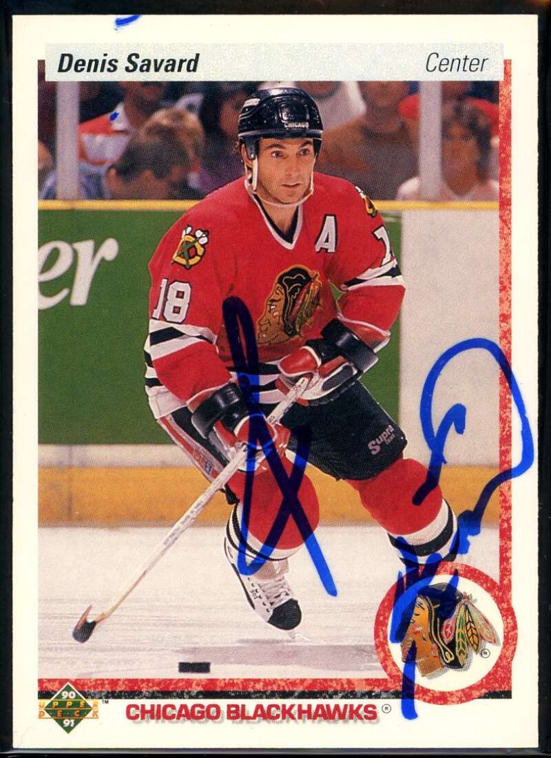 Denis Savard Card 1990-91 Upper Deck #244 Signed COA JSA Image 1