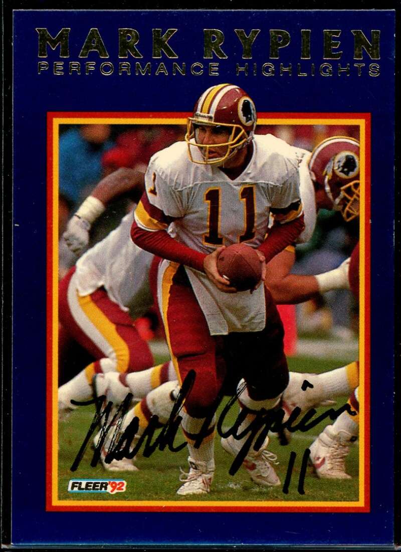 Mark Rypien/Hills and Valleys Card 1992 Fleer Mark Rypien #4 Signed COA JSA Image 1