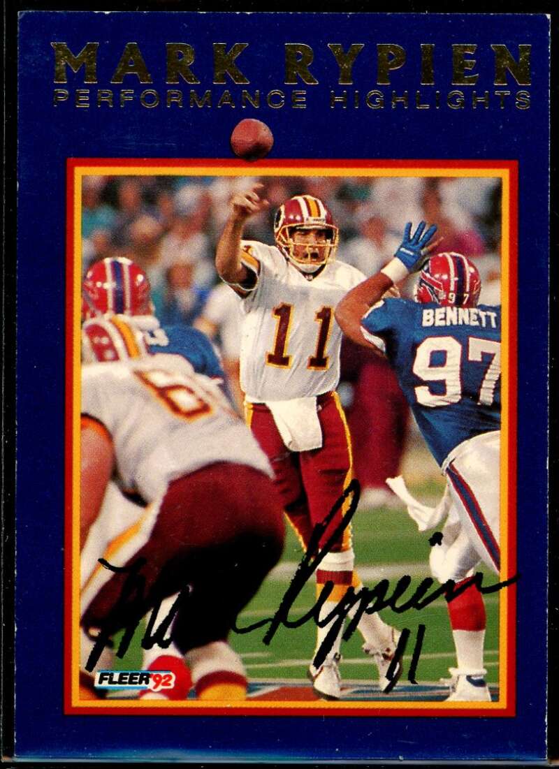 Mark Rypien/Jubilation Card 1992 Fleer Mark Rypien #12 Signed COA JSA Image 1