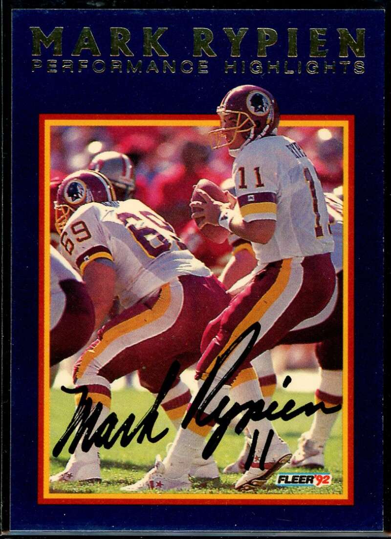 Mark Rypien/Pain and Pressure Card 1992 Fleer Mark Rypien #11 Signed COA JSA Image 1