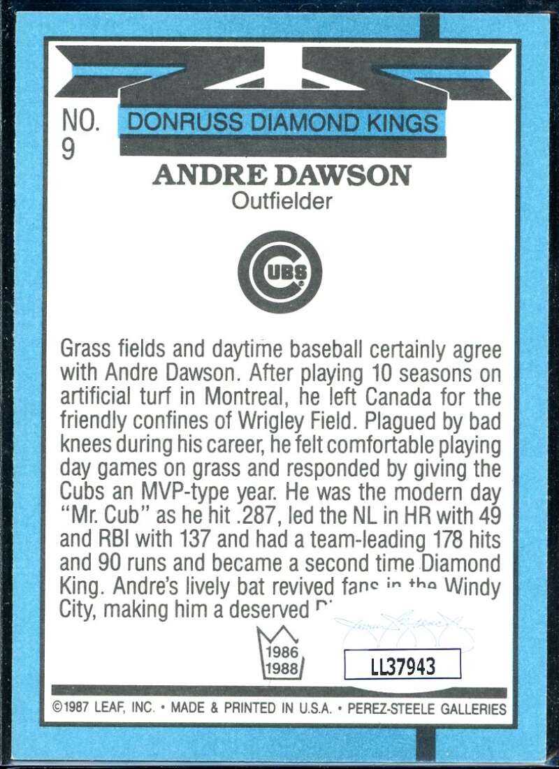 Andre Dawson DK Card 1988 Donruss #9 Signed COA JSA Image 2