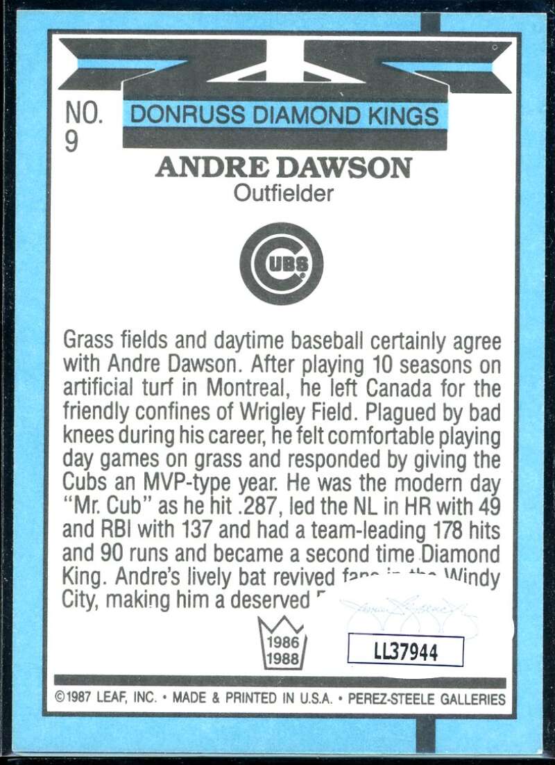 Andre Dawson DK Card 1988 Donruss #9 Signed COA JSA Image 2