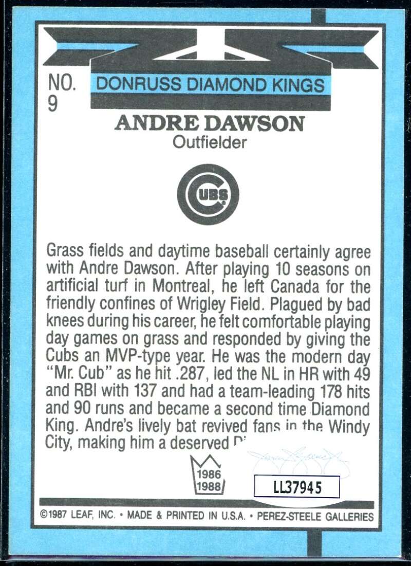 Andre Dawson DK Card 1988 Donruss #9 Signed COA JSA Image 2