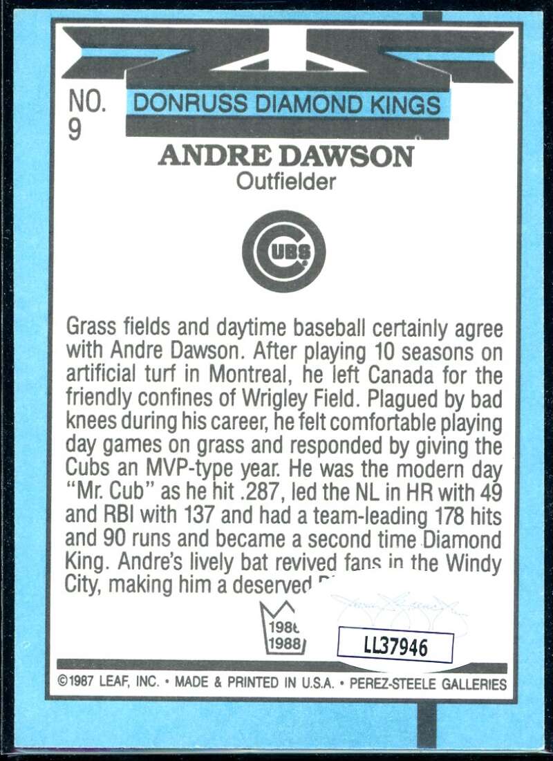 Andre Dawson DK Card 1988 Donruss #9 Signed COA JSA Image 2