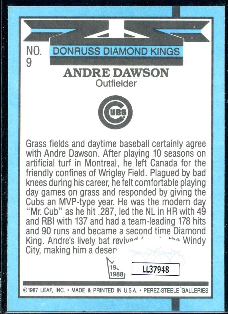 Andre Dawson DK Card 1988 Donruss #9 Signed COA JSA Image 2