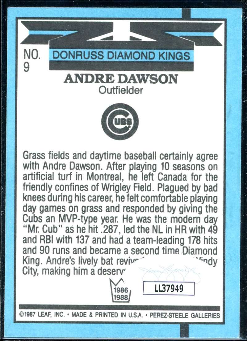 Andre Dawson DK Card 1988 Donruss #9 Signed COA JSA Image 2