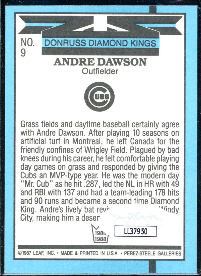 Andre Dawson DK Card 1988 Donruss #9 Signed COA JSA Image 2