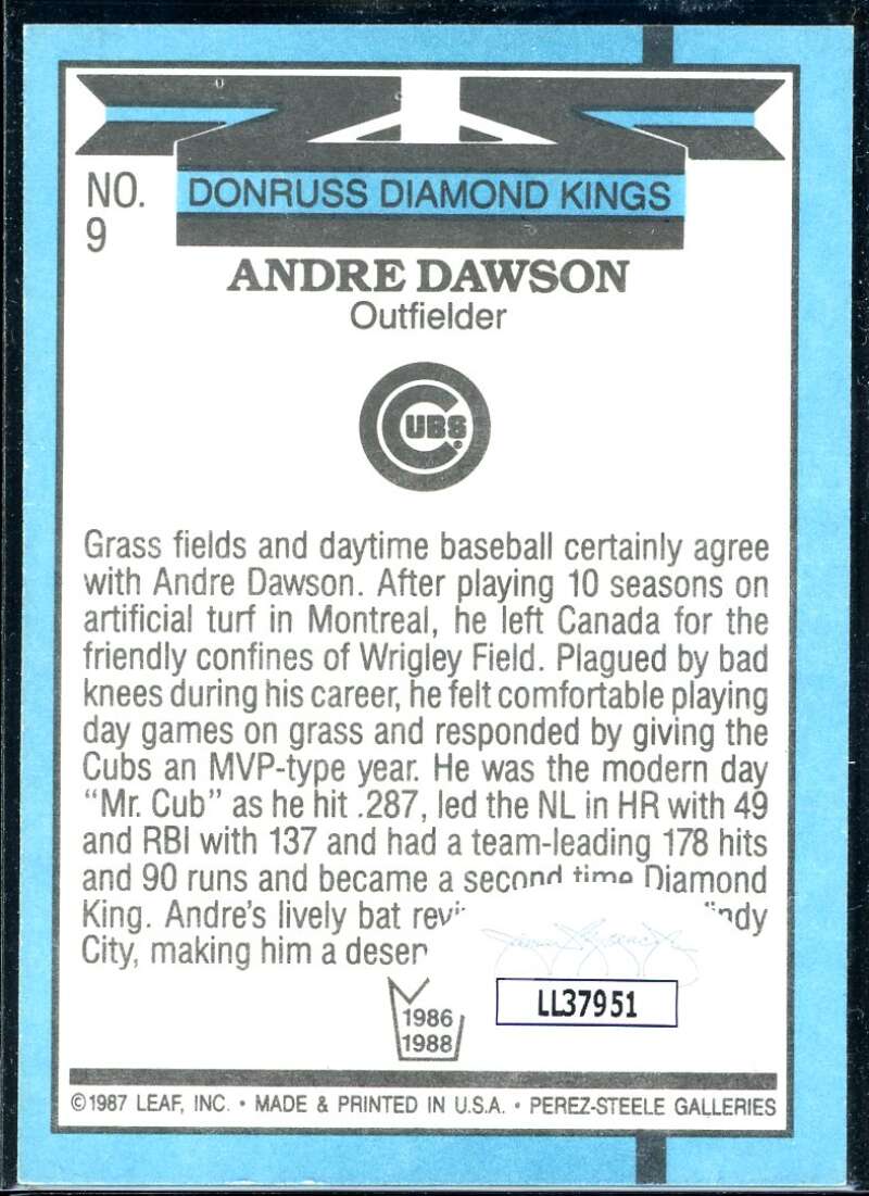 Andre Dawson DK Card 1988 Donruss #9 Signed COA JSA Image 2