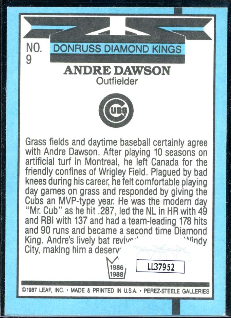 Andre Dawson DK Card 1988 Donruss #9 Signed COA JSA Image 2