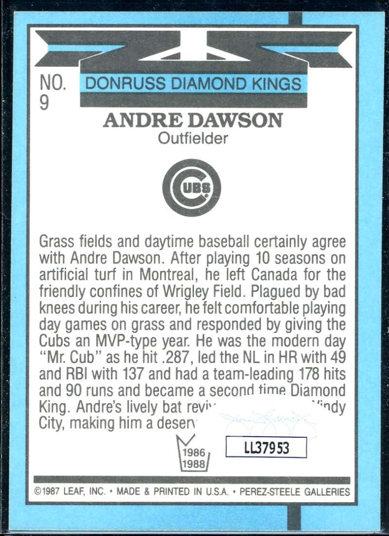 Andre Dawson DK Card 1988 Donruss #9 Signed COA JSA Image 2