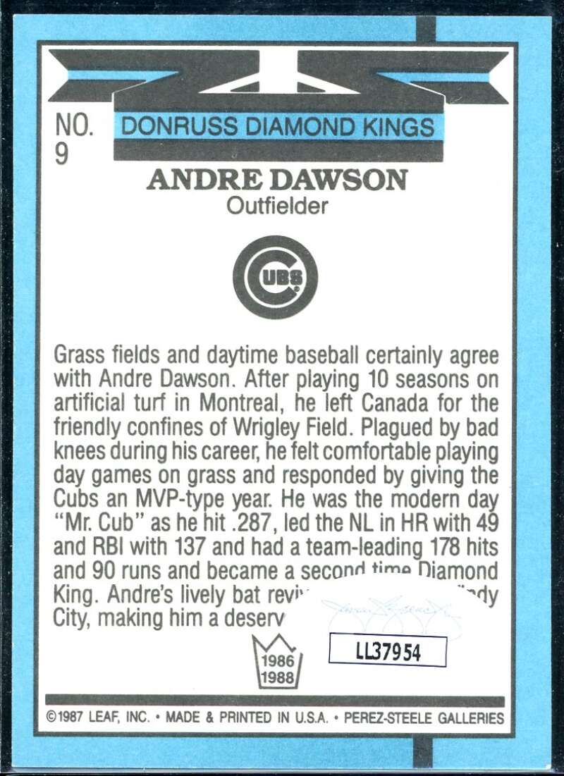 Andre Dawson DK Card 1988 Donruss #9 Signed COA JSA Image 2