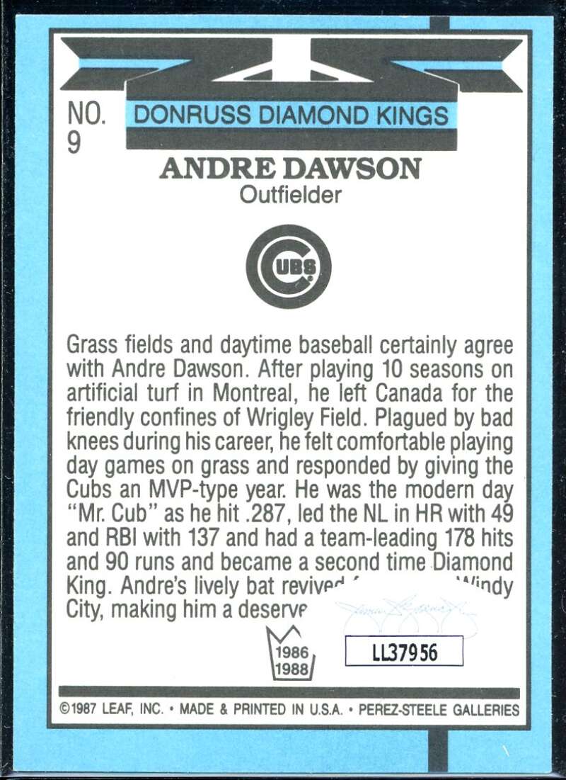 Andre Dawson DK Card 1988 Donruss #9 Signed COA JSA Image 2