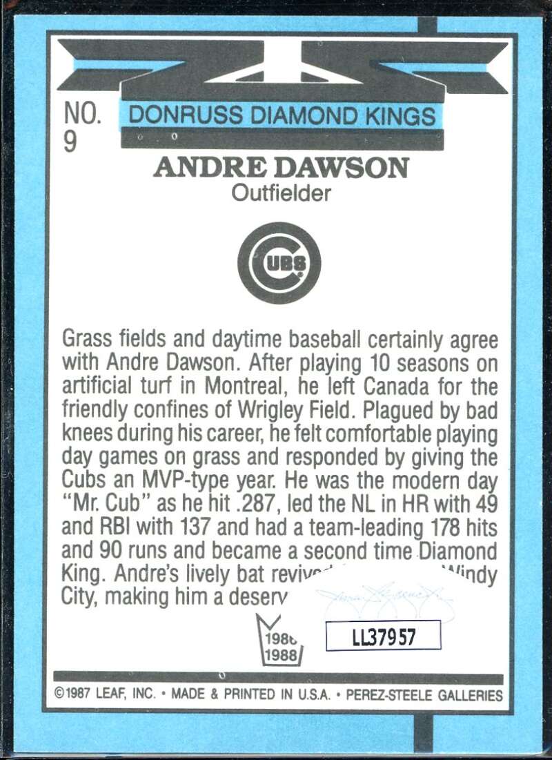 Andre Dawson DK Card 1988 Donruss #9 Signed COA JSA Image 2