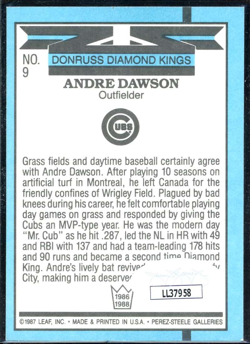 Andre Dawson DK Card 1988 Donruss #9 Signed COA JSA Image 2