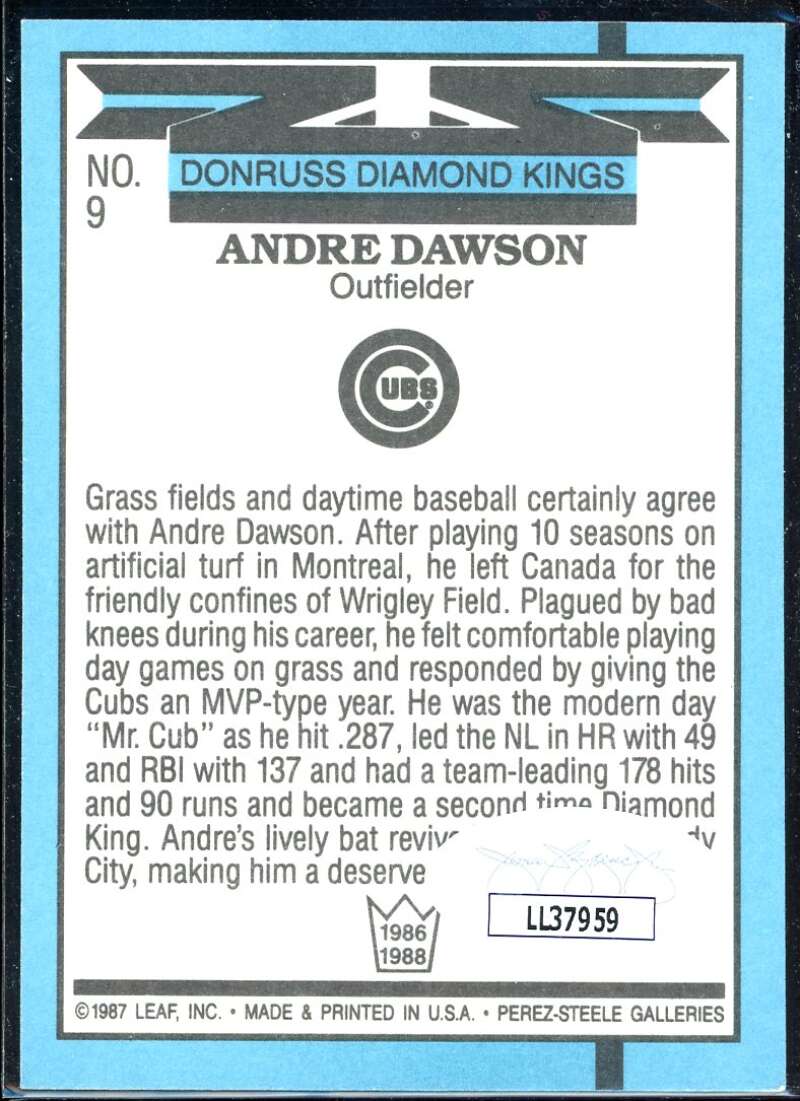 Andre Dawson DK Card 1988 Donruss #9 Signed COA JSA Image 2