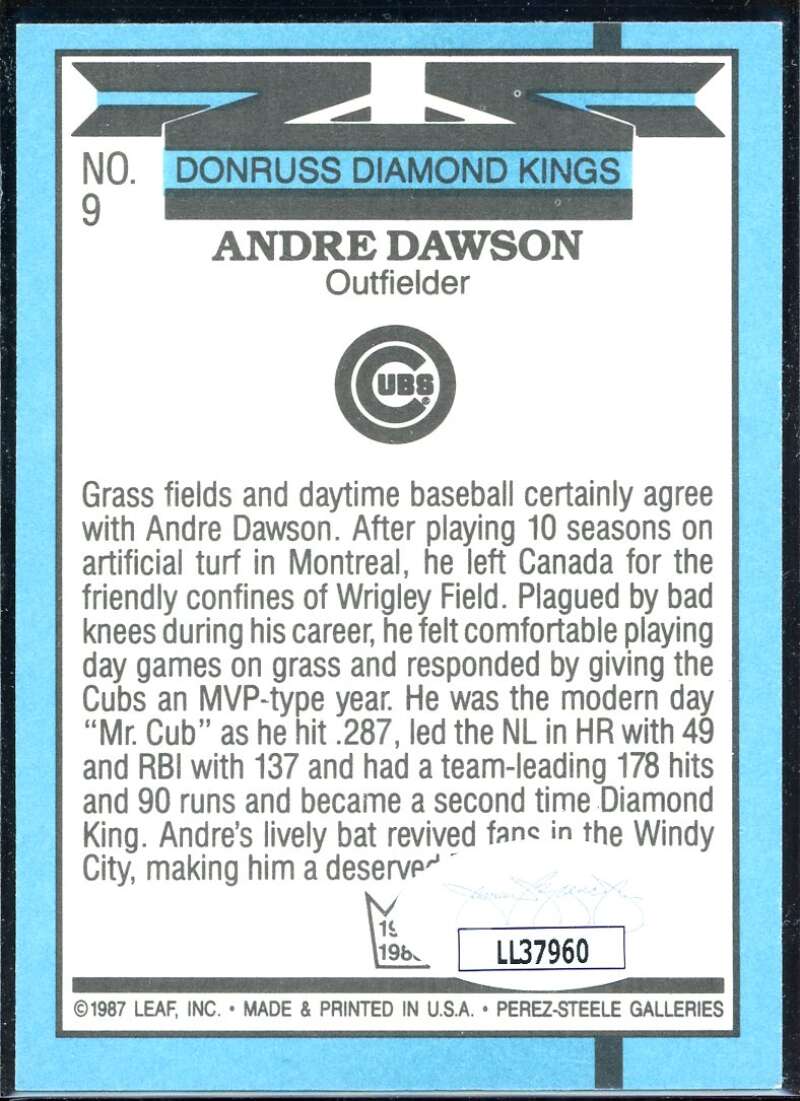 Andre Dawson DK Card 1988 Donruss #9 Signed COA JSA Image 2