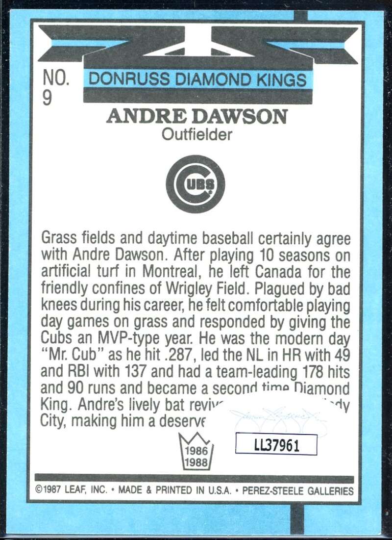 Andre Dawson DK Card 1988 Donruss #9 Signed COA JSA Image 2