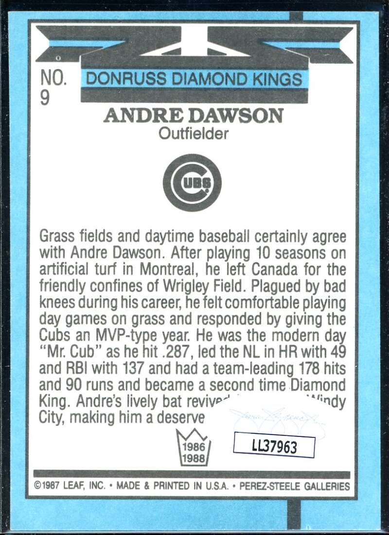 Andre Dawson DK Card 1988 Donruss #9 Signed COA JSA Image 2