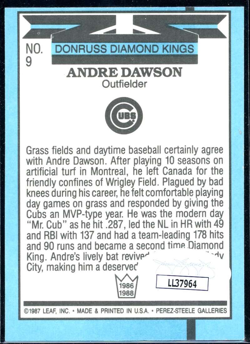 Andre Dawson DK Card 1988 Donruss #9 Signed COA JSA Image 2