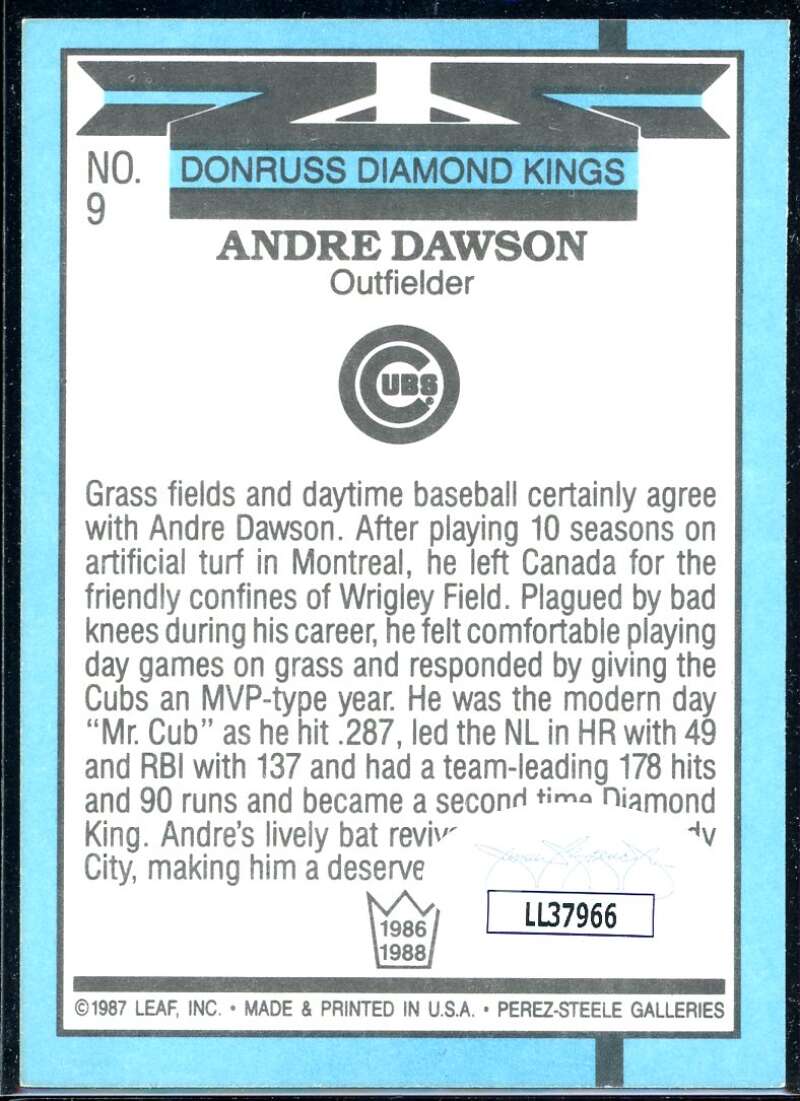 Andre Dawson DK Card 1988 Donruss #9 Signed COA JSA Image 2