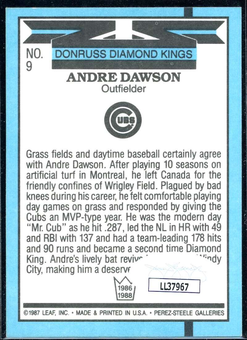 Andre Dawson DK Card 1988 Donruss #9 Signed COA JSA Image 2