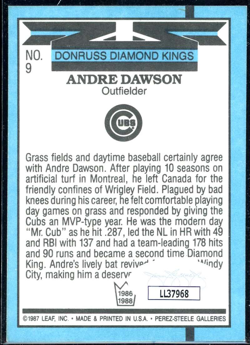 Andre Dawson DK Card 1988 Donruss #9 Signed COA JSA Image 2