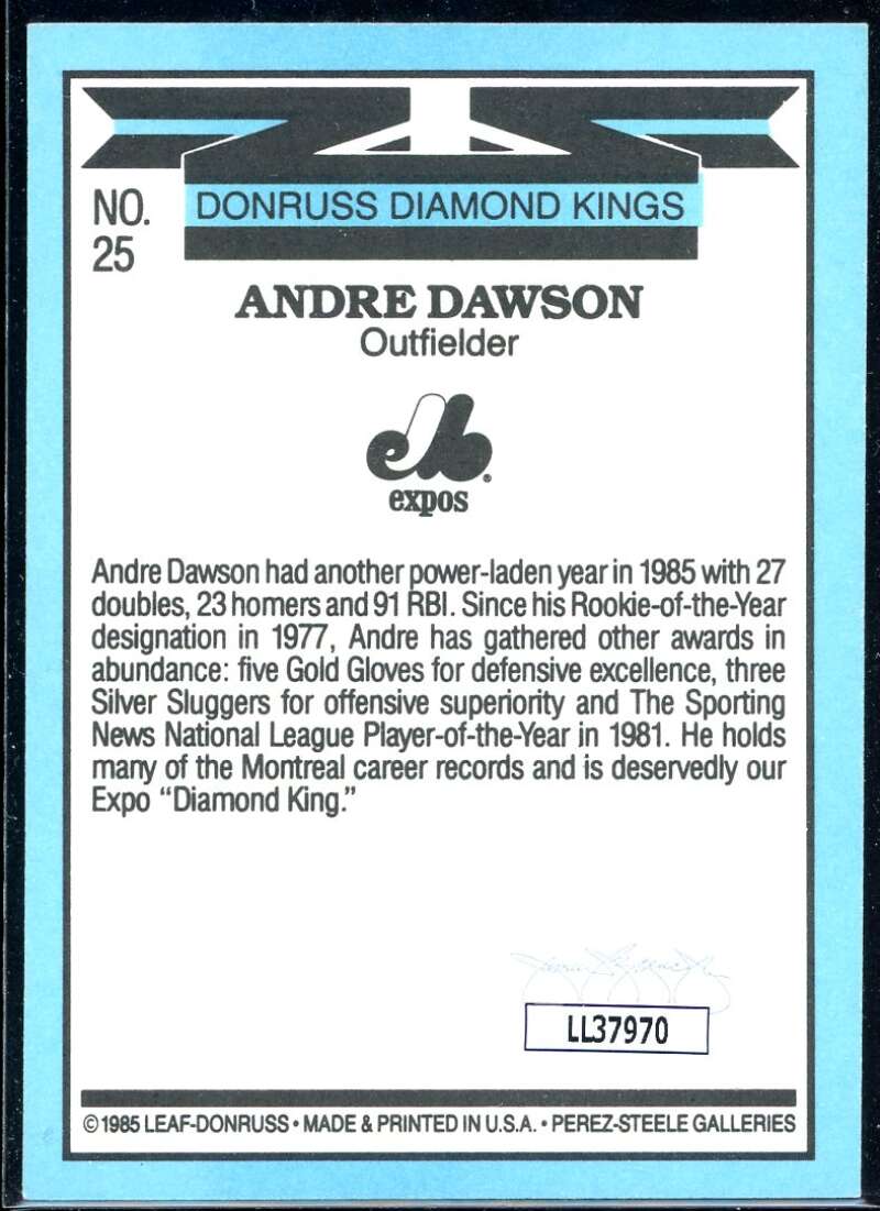 Andre Dawson DK Card 1986 Donruss #25 Signed COA JSA Image 2