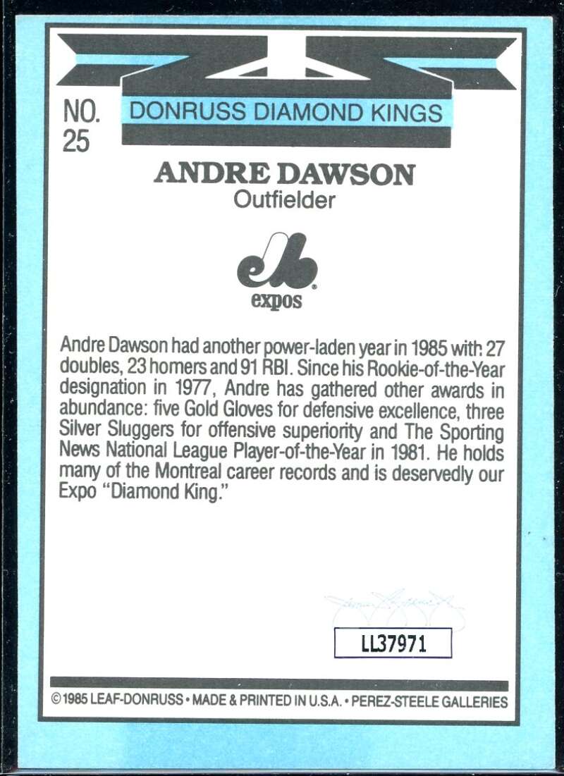 Andre Dawson DK Card 1986 Donruss #25 Signed COA JSA Image 2